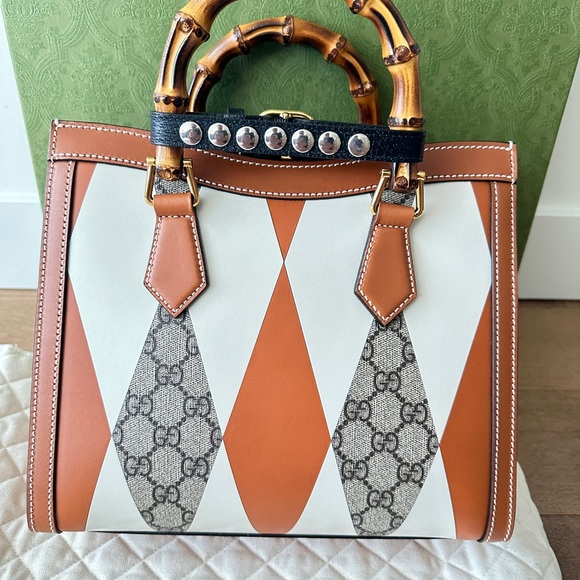 Gucci Diana Leather Bamboo handle Small Tote bag in two tone geometric - Picture 7 of 16
